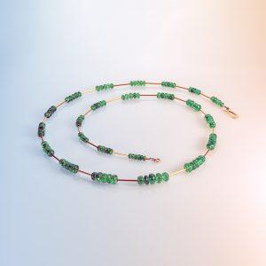 Long Tsavorite Bead Necklace with Yellow Gold by Cox and Power Jewellers London