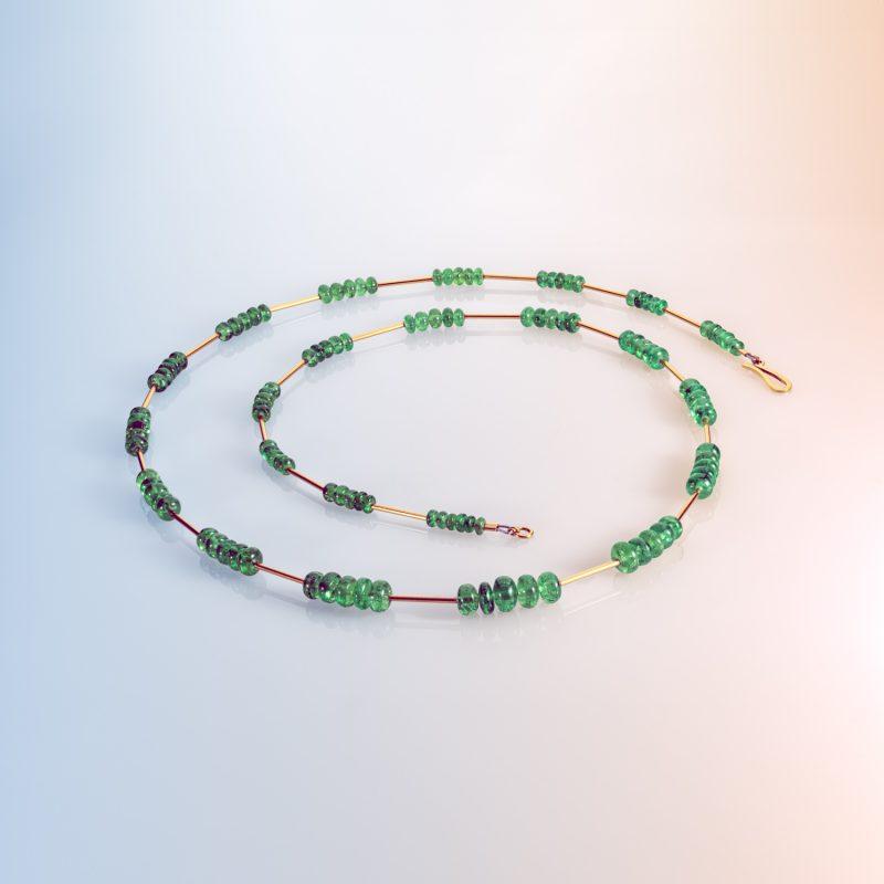 Long Tsavorite Bead Necklace with Yellow Gold by Cox and Power Jewellers London