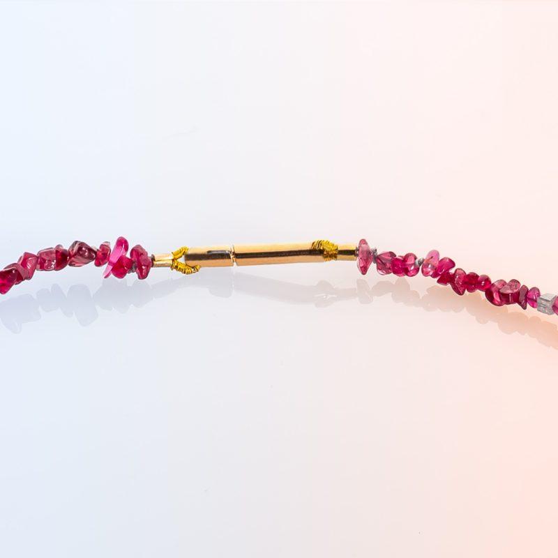 Red Spinel Chip Bead and grey diamond bead Necklace by Cox and Power jewellers London