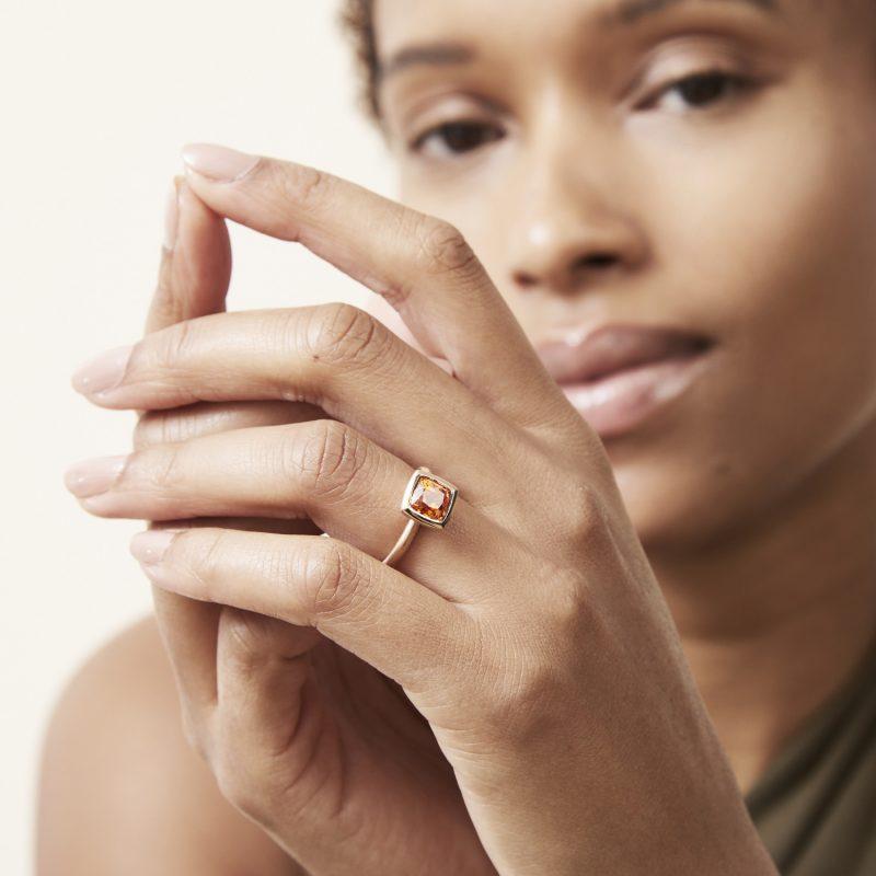 Mandarin Garnet Statement Ring Fairtrade Rose Gold - By Cox and Power Jewellers London-2