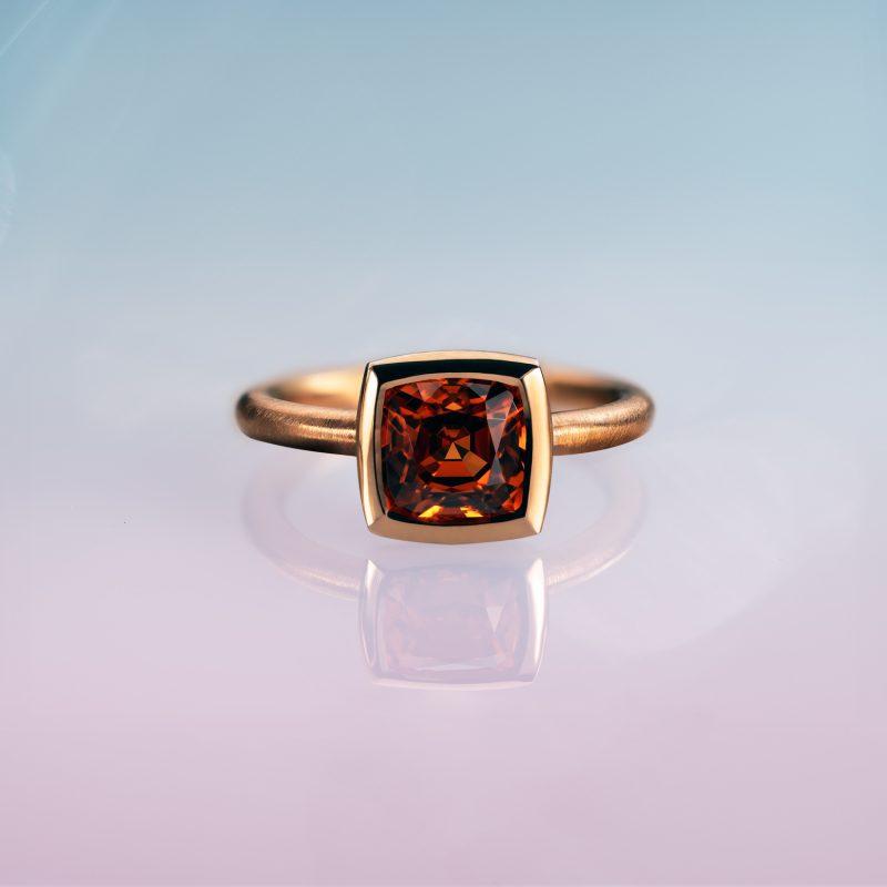 Mandarin Garnet Ring with Yellow Diamonds 18ct rose gold by Cox and Power
