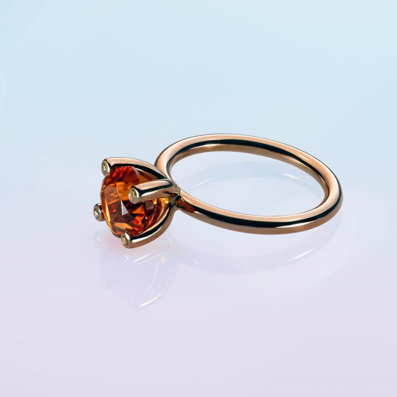 Mandarin Garnet Ring with Yellow Diamonds 18ct rose gold by Cox and Power