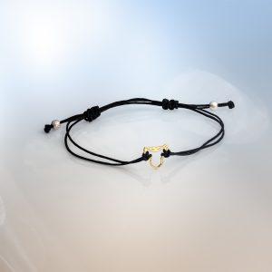18ct Fairmined gold jaguar head charm on adjustable black macrame bracelet