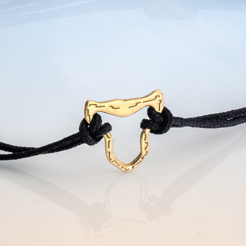 18ct Fairmined gold jaguar head charm on adjustable black macrame bracelet